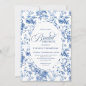 Chic Timeless Navy Chinoiserie Toile Bridal Shower Einladung (Vorderseite)
