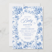 Chic Timeless Royal Blue Toile de Jouy Baby Shower Einladung (Vorderseite)
