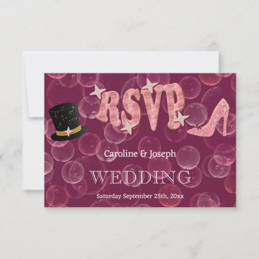 Chic Top Hat & Lady Shoe Bubbly UAWG Wedding RSVP Karte (Vorderseite)