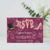 Chic Top Hat & Lady Shoe Bubbly UAWG Wedding RSVP Karte (Stehend Vorderseite)