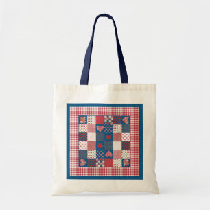 Chic Tote Bag: Herz, Rote Rosen, Karo Gingham Tragetasche