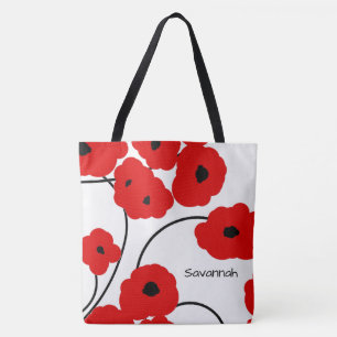 CHIC TOTE_MOD ROTE U. SCHWARZE MOHNBLUMEN TASCHE