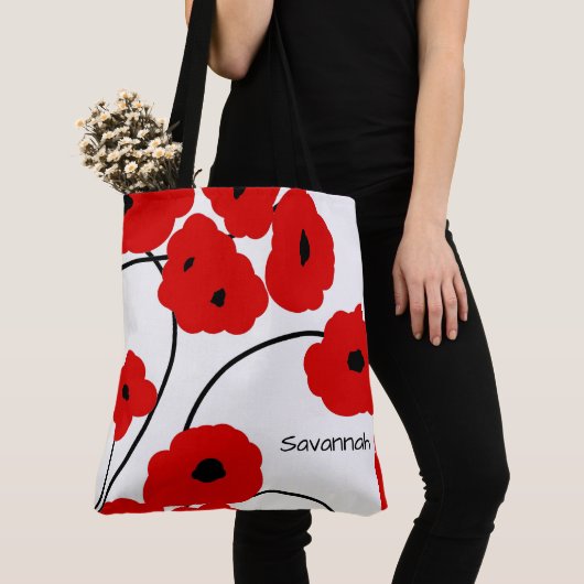 CHIC TOTE_MOD ROTE U. SCHWARZE MOHNBLUMEN TASCHE (Von Nahem)