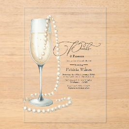 Chic Transparente Perlen und Prosecco-Brautparty Acryleinladungen