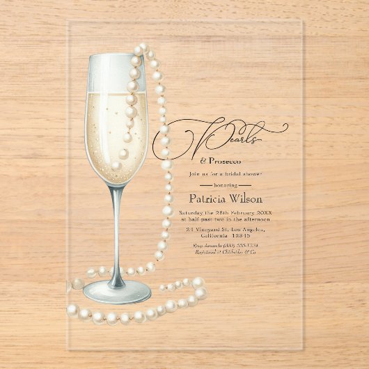 Chic Transparente Perlen und Prosecco-Brautparty Acryleinladungen (Vorderseite)