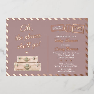 Chic Travel Rose Gold Orte, an die sie gehen wird Folieneinladung