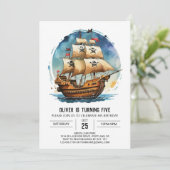 Chic Treasure Map Piratenflagge Pirate Birthday Einladung (Stehend Vorderseite)