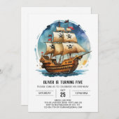 Chic Treasure Map Piratenflagge Pirate Birthday Einladung (Vorne/Hinten)