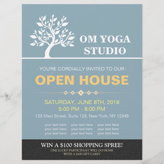 Chic Tree Yoga Instructor Therapy Salon Open House Flyer (Vorne)