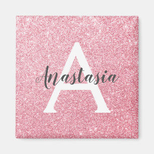 Chic & Trendige Roségold Glitter Funkeln Monogramm Magnet