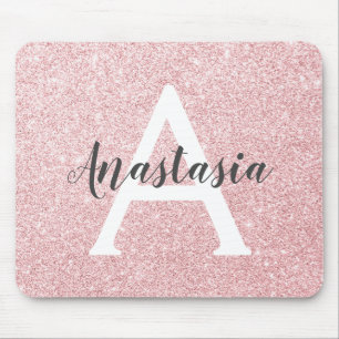 Chic & Trendige Roségold Glitter Funkeln Monogramm Mousepad