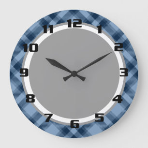 Chic & Trendiges Blaues Tartan Karomuster Große Wanduhr