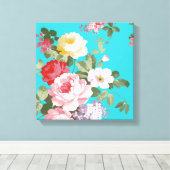 Chic trendrosa rosa Vintage Rose Muster Leinwanddruck (Insitu (Holzboden))