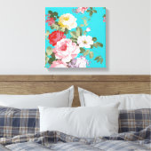 Chic trendrosa rosa Vintage Rose Muster Leinwanddruck (Insitu (Schlafzimmer))