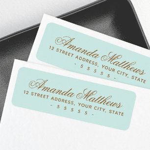 Chic trendy aqua blue kalligrafy script adresse