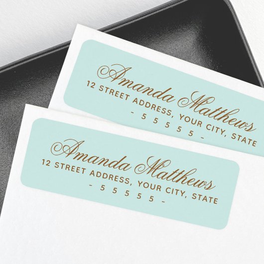 Chic trendy aqua blue kalligrafy script adresse