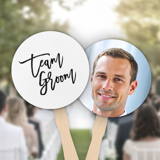 Chic Trendy Black Brush Script Team Groom Hand Fan Fächer