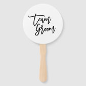 Chic Trendy Black Brush Script Team Groom Hand Fan Fächer (Vorderseite)