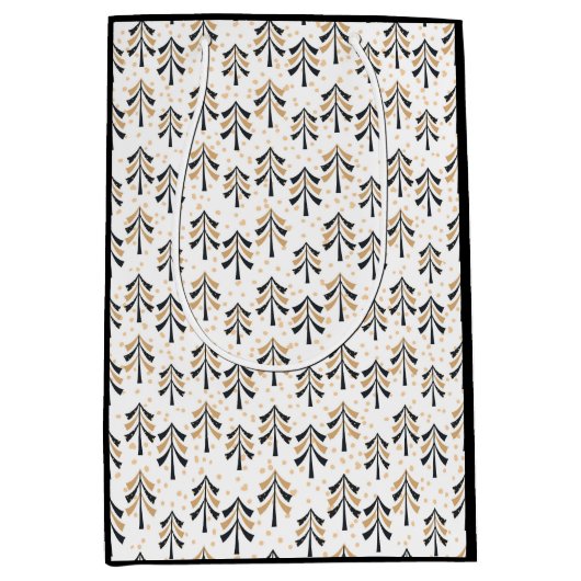 Chic Trendy Black Gold Weihnachtsbaumen Urlaub Mittlere Geschenktüte (Vorderseite)