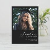 Chic Trendy Black Handwriting Foto Abschluss Ankündigung (Stehend Vorderseite)