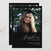 Chic Trendy Black Handwriting Foto Abschluss Ankündigung (Vorne/Hinten)