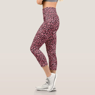 Chic Trendy Black Pink Leopard Print Capri Leggings