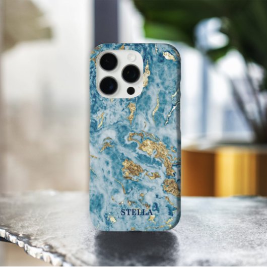 Chic Trendy Blue Gold Textur Personalisiert Case-Mate iPhone Hülle