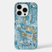 Chic Trendy Blue Gold Textur Personalisiert Case-Mate iPhone Hülle (Rückseite)