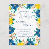 Chic Trendy Blue Yellow Floral Wedding Einladung Postkarte (Vorderseite)