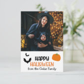 Chic Trendy Custom "Happy Halloween" Foto Karte (Stehend Vorderseite)