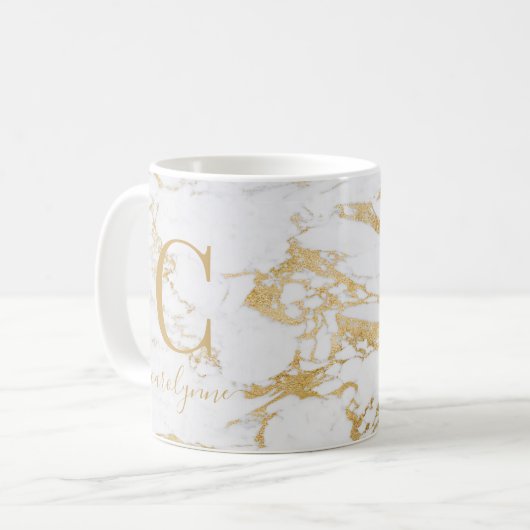Chic Trendy Gold Foil Marmor Monogram Kaffeetasse (Vorderseite Links)