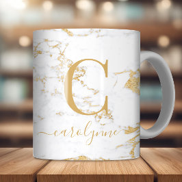 Chic Trendy Gold Foil Marmor Monogram Kaffeetasse