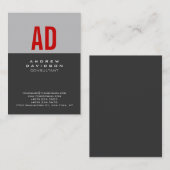 Chic Trendy Gray Strip Red Monogram Business Card Visitenkarte (Vorne/Hinten)