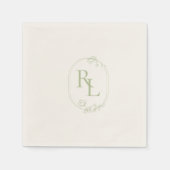 Chic & Trendy Green Floral Monogram Wedding Serviette (Vorderseite)