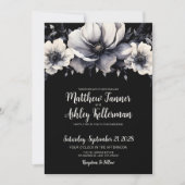 Chic Trendy Modern Black Floral Wedding Einladung (Vorderseite)