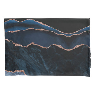 Chic Trendy Navy Blue Agate Rose Gold Glitzer Kissenbezug