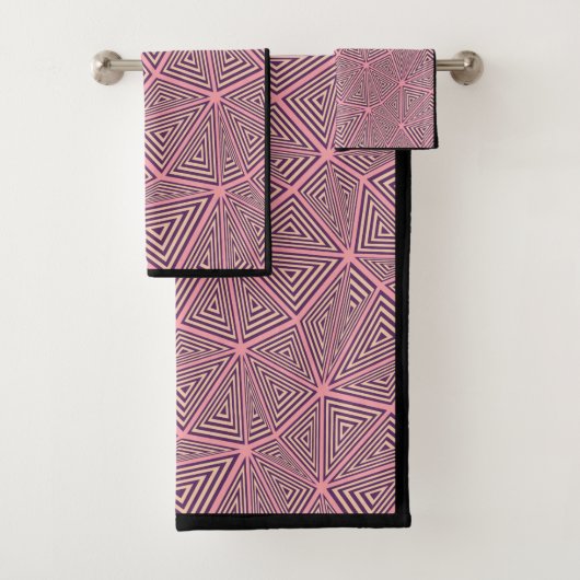 Chic & Trendy Pink & Black Geometric Muster Badhandtuch Set (Insitu)