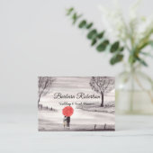 Chic trendy Red Umbrella Liebe Ehepaar Wedding Visitenkarte (Stehend Vorderseite)
