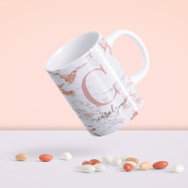 Chic Trendy Rose Gold Foil Marmor Monogramm Kaffeetasse