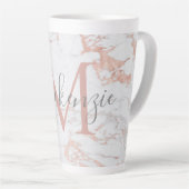 Chic Trendy Rose Gold Foil Marmor Monogramm Milchtasse (Rechte Ecke)