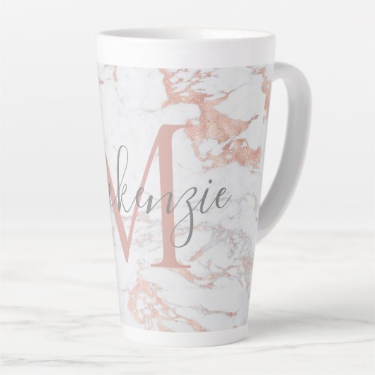 Chic Trendy Rose Gold Foil Marmor Monogramm Milchtasse (Rechte Ecke)