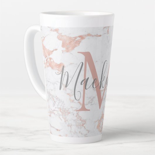 Chic Trendy Rose Gold Foil Marmor Monogramm Milchtasse (Linke Ecke)