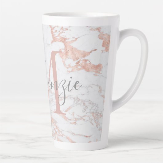 Chic Trendy Rose Gold Foil Marmor Monogramm Milchtasse (Rechts)