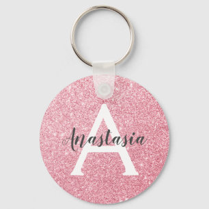 Chic & Trendy Rose Gold Glitter Sparkles Monogram Schlüsselanhänger