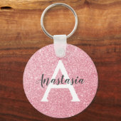 Chic & Trendy Rose Gold Glitter Sparkles Monogram Schlüsselanhänger (Vorderseite)