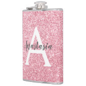 Chic & Trendy Rose Gold Glitzer Glitzern Monogram Flachmann (Links)