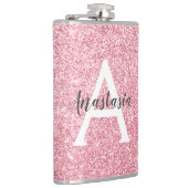 Chic & Trendy Rose Gold Glitzer Glitzern Monogram Flachmann (Rechts)