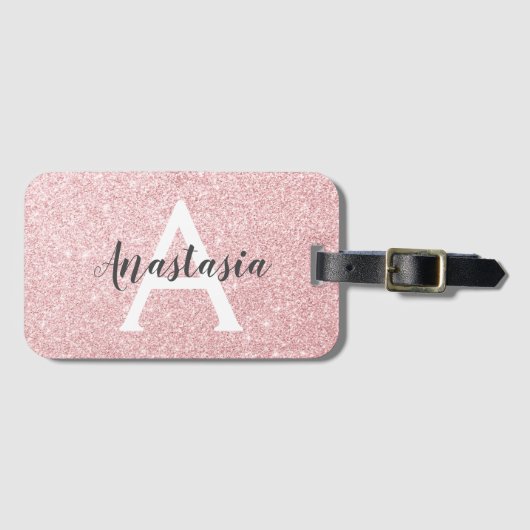 Chic & Trendy Rose Gold Glitzer Glitzern Monogram Gepäckanhänger (Vorderseite (Horizontal))