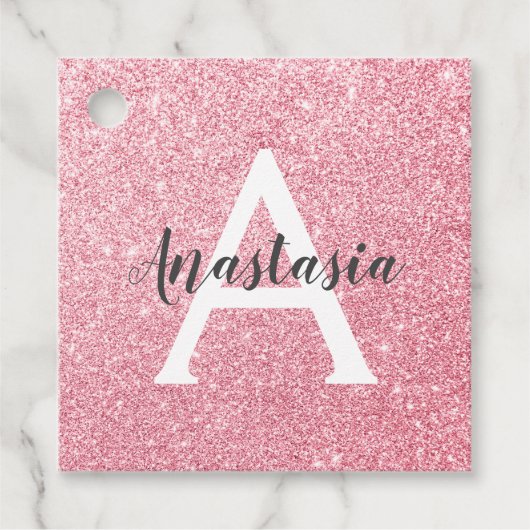 Chic & Trendy Rose Gold Glitzer Glitzern Monogram Geschenkanhänger (Vorderseite)