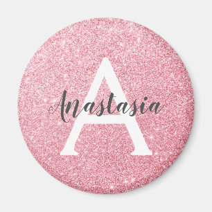 Chic & Trendy Rose Gold Glitzer Glitzern Monogram Magnet